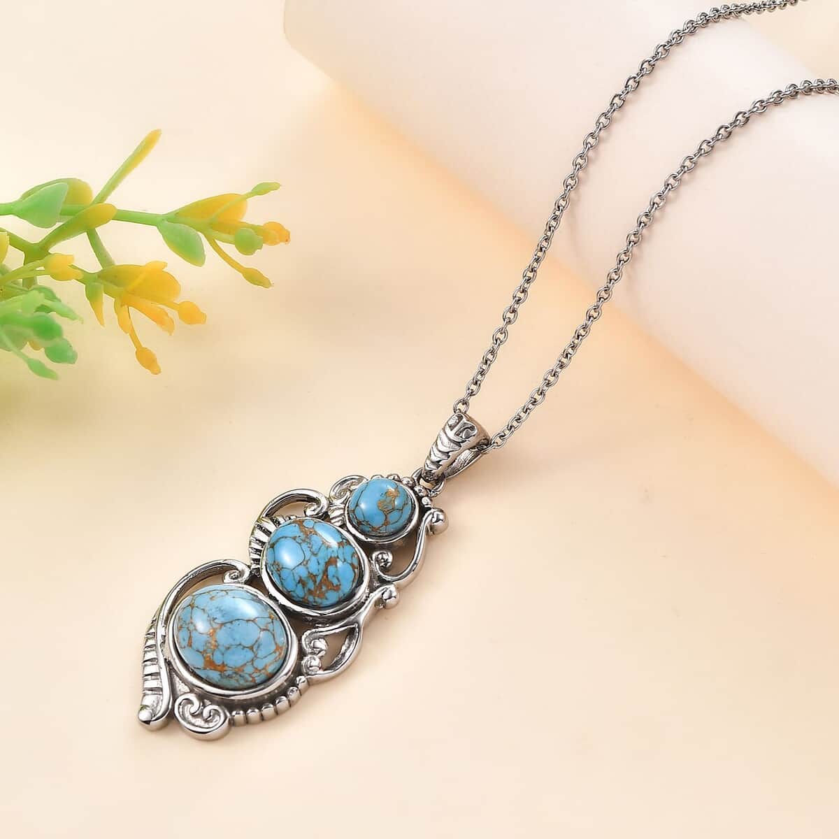 Mojave Blue Turquoise 8.10 ctw Pendant Necklace in Stainless Steel 20 Inches image number 1