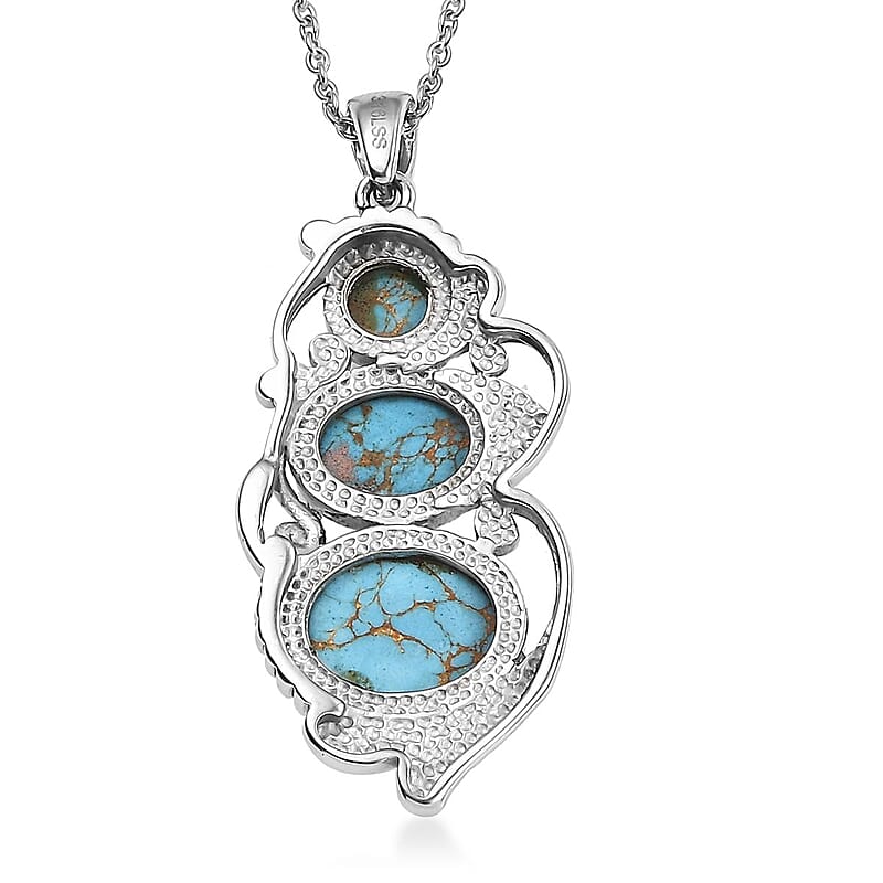 Mojave Blue Turquoise 8.10 ctw Pendant Necklace in Stainless Steel 20 Inches