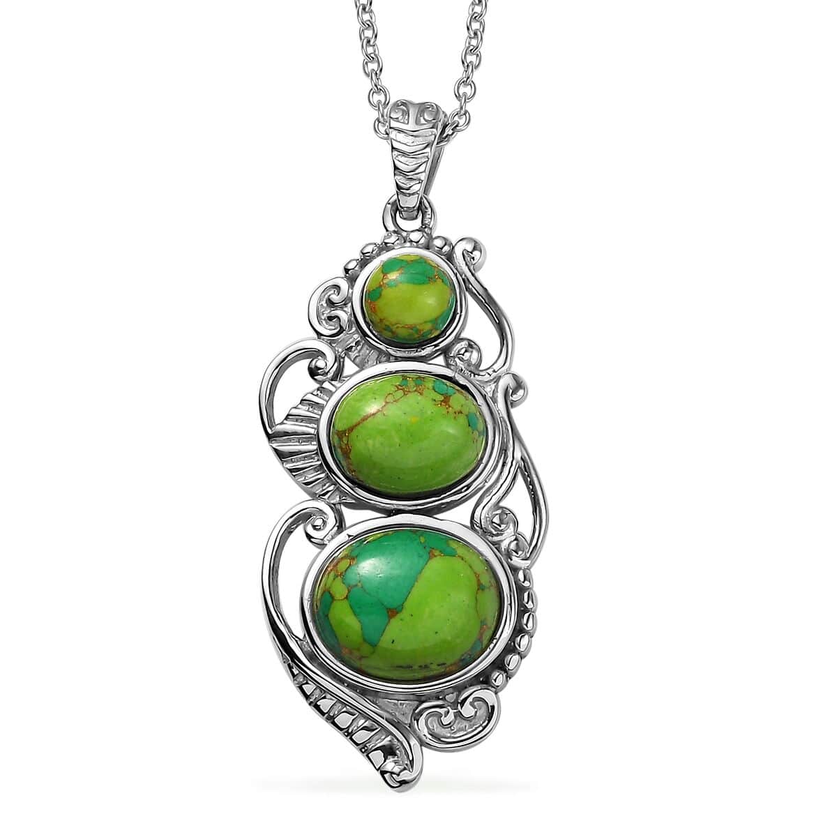 Mojave Green Turquoise 8.20 ctw Pendant Necklace (20 Inches) in Stainless Steel  image number 0