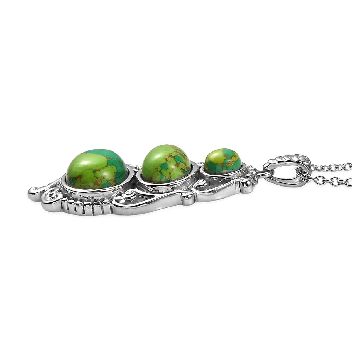 Mojave Green Turquoise 8.20 ctw Pendant Necklace (20 Inches) in Stainless Steel  image number 3