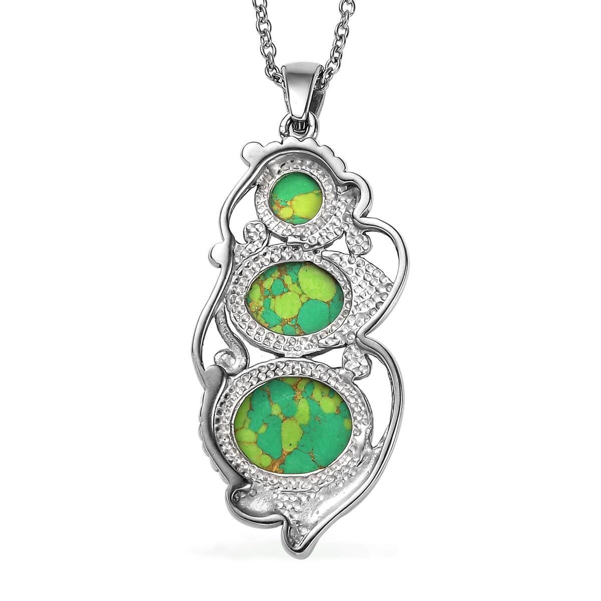 Mojave Green Turquoise 8.20 ctw Pendant Necklace (20 Inches) in Stainless Steel  image number 4