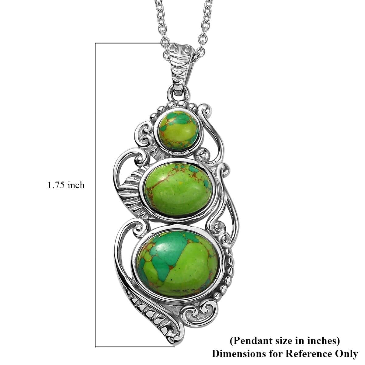 Mojave Green Turquoise 8.20 ctw Pendant Necklace (20 Inches) in Stainless Steel  image number 6