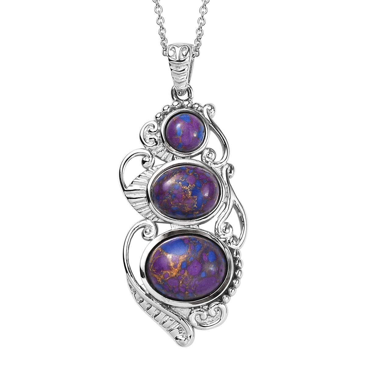 Mojave Purple Turquoise 8.00 ctw Pendant Necklace in Stainless Steel 20 Inches image number 0