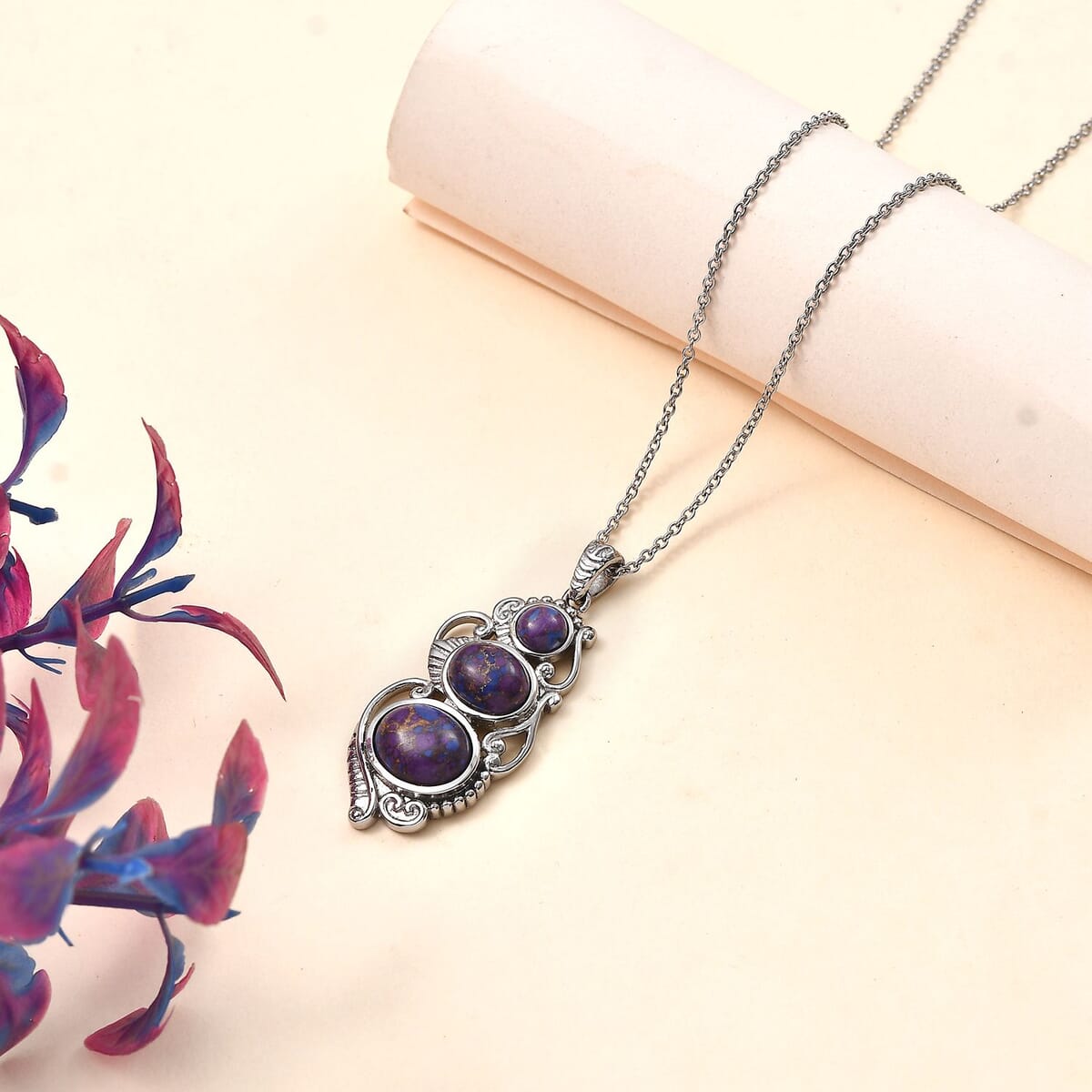Mojave Purple Turquoise 8.00 ctw Pendant Necklace in Stainless Steel 20 Inches image number 1