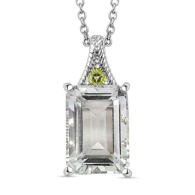 Montezuma Prasiolite and Peridot 20.00 ctw Earrings, Ring (Size 7.0), Pendant in Platinum Bond with Stainless Steel Necklace 20 Inches