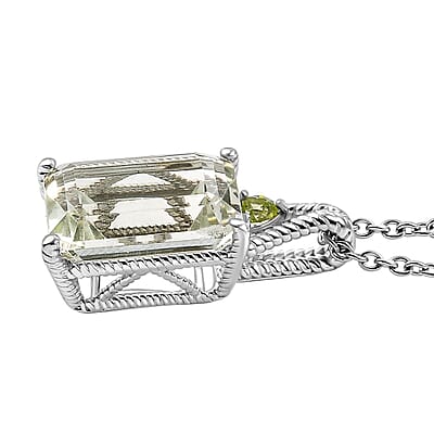 Montezuma Prasiolite and Peridot 20.00 ctw Earrings, Ring (Size 7.0), Pendant in Platinum Bond with Stainless Steel Necklace 20 Inches