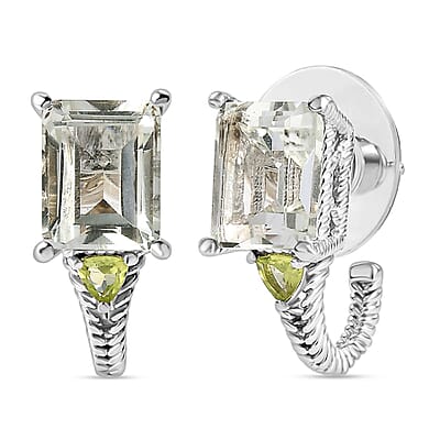 Montezuma Prasiolite and Peridot 20.00 ctw Earrings, Ring (Size 7.0), Pendant in Platinum Bond with Stainless Steel Necklace 20 Inches