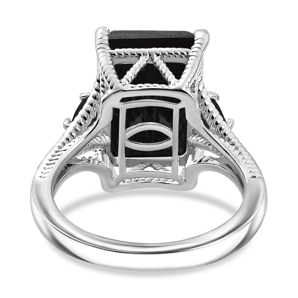 Thai Black Spinel 22.15 ctw Earrings, Ring (Size 7.0), Pendant in Platinum Bond with Stainless Steel Necklace 20 Inches image number 5