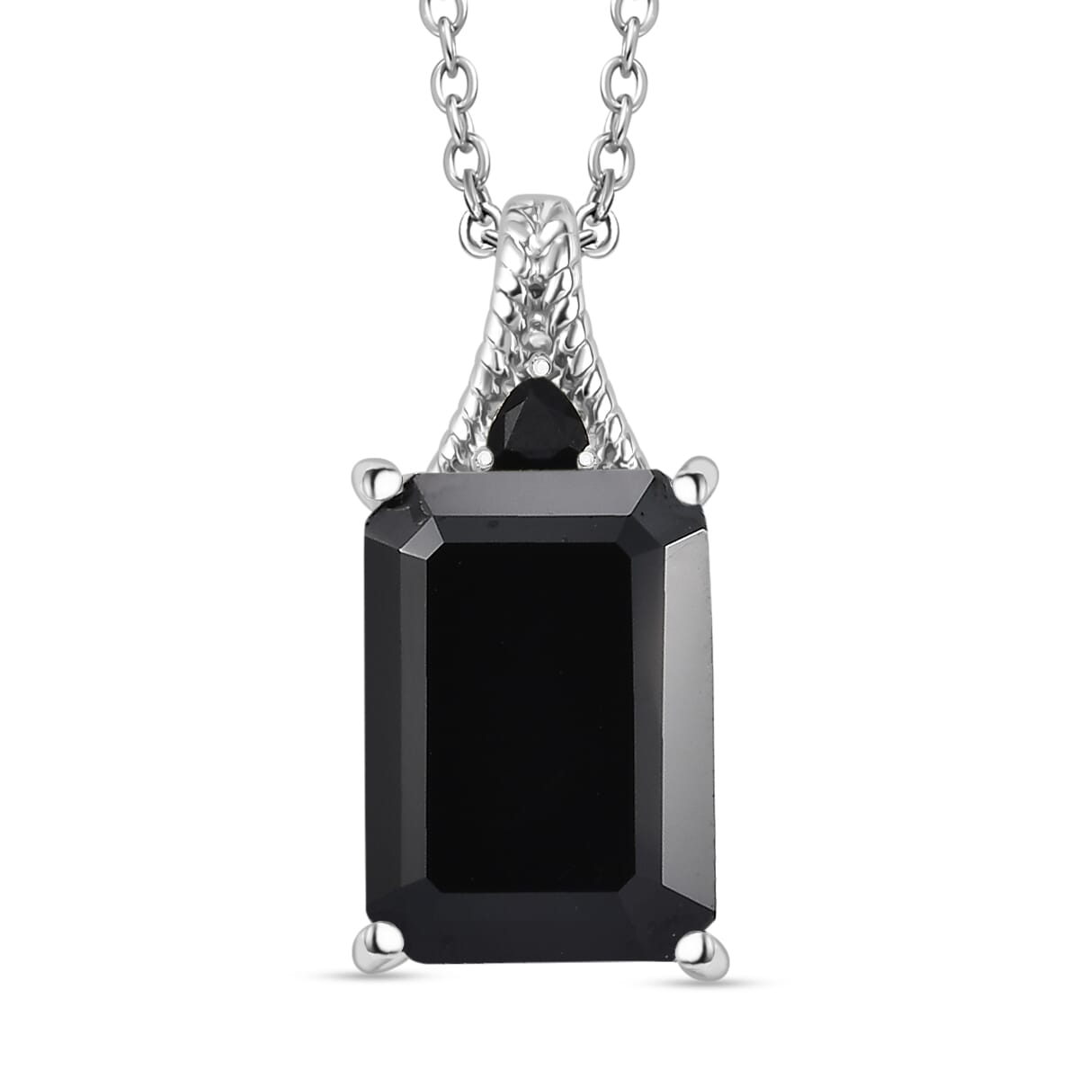 Thai Black Spinel 22.15 ctw Earrings, Ring (Size 7.0), Pendant in Platinum Bond with Stainless Steel Necklace 20 Inches image number 6