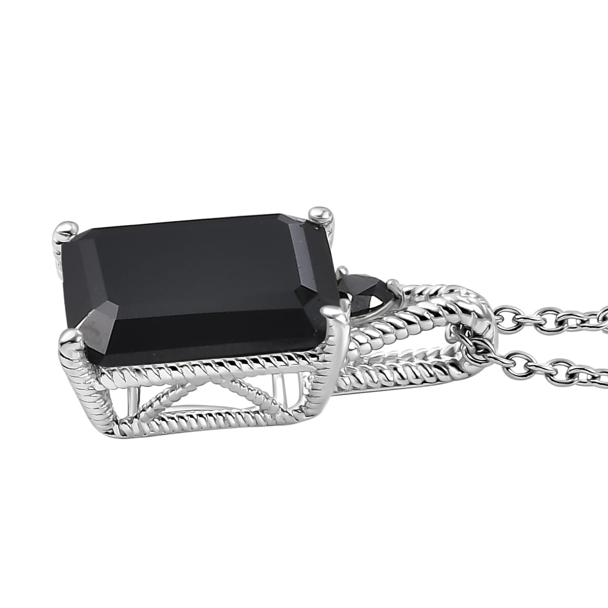 Thai Black Spinel 22.15 ctw Earrings, Ring (Size 7.0), Pendant in Platinum Bond with Stainless Steel Necklace 20 Inches image number 7