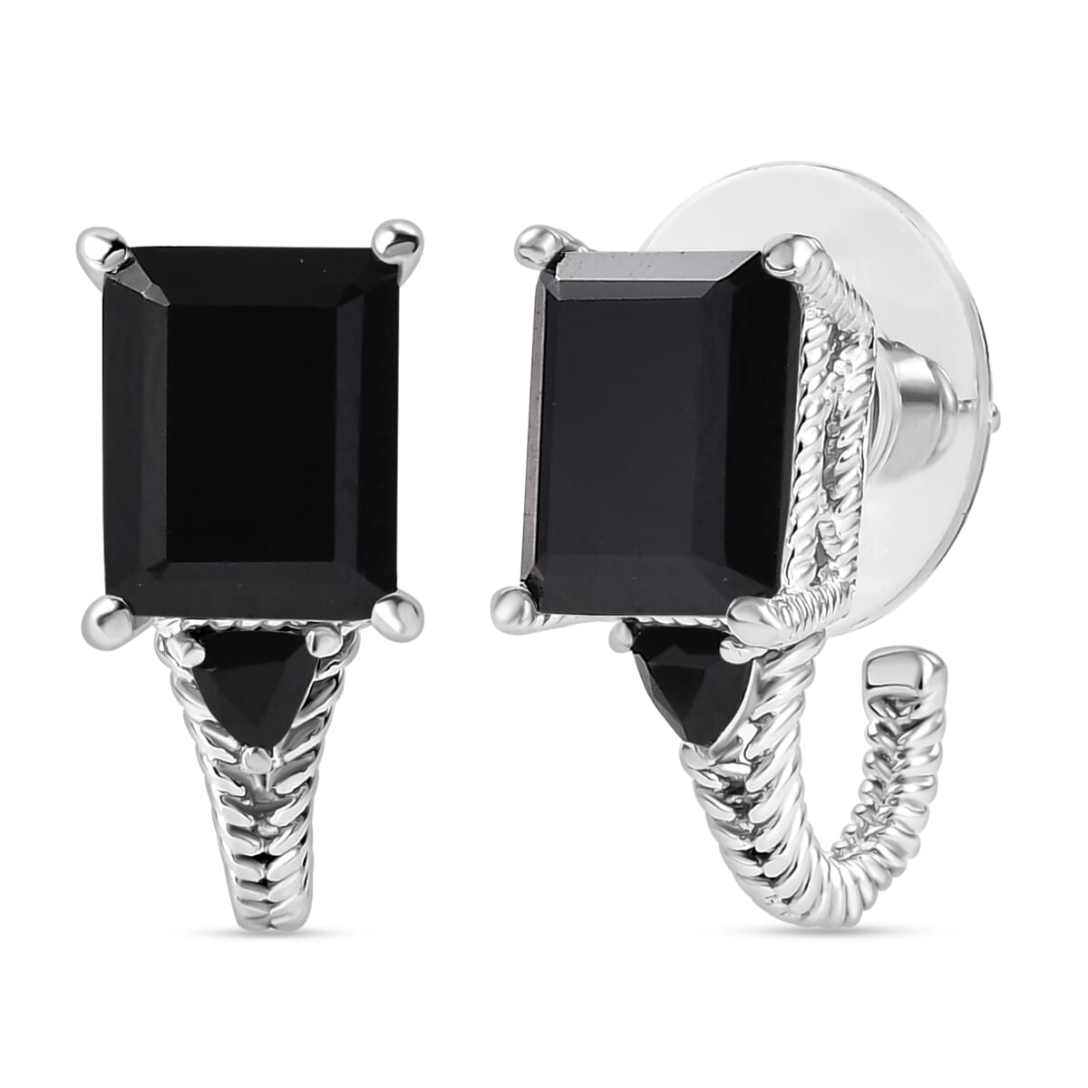 Thai Black Spinel 22.15 ctw Earrings, Ring (Size 7.0), Pendant in Platinum Bond with Stainless Steel Necklace 20 Inches image number 8