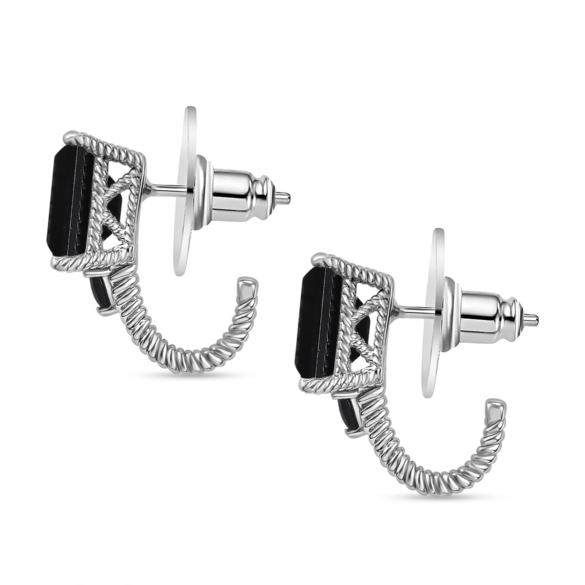 Thai Black Spinel 22.15 ctw Earrings, Ring (Size 7.0), Pendant in Platinum Bond with Stainless Steel Necklace 20 Inches image number 9