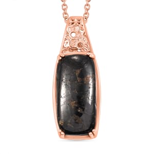 Karis Matrix Silver Shungite 7.35 ctw Pendant in 18K RG Plated with Stainless Steel Necklace 20 Inches