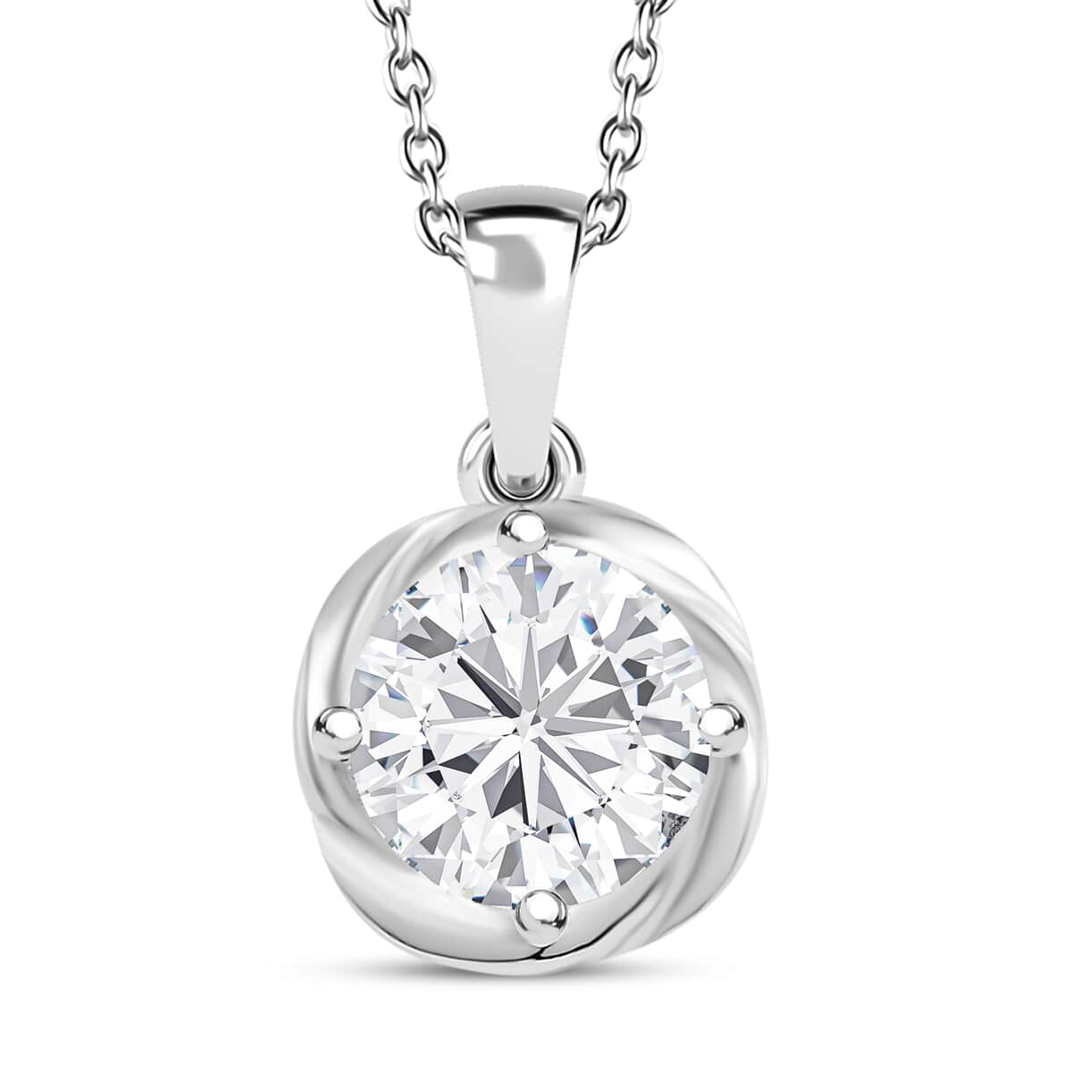 Simulated Diamond 3.40 ctw Pendant in Sterling Silver with Stainless Steel Necklace 20 Inches image number 0