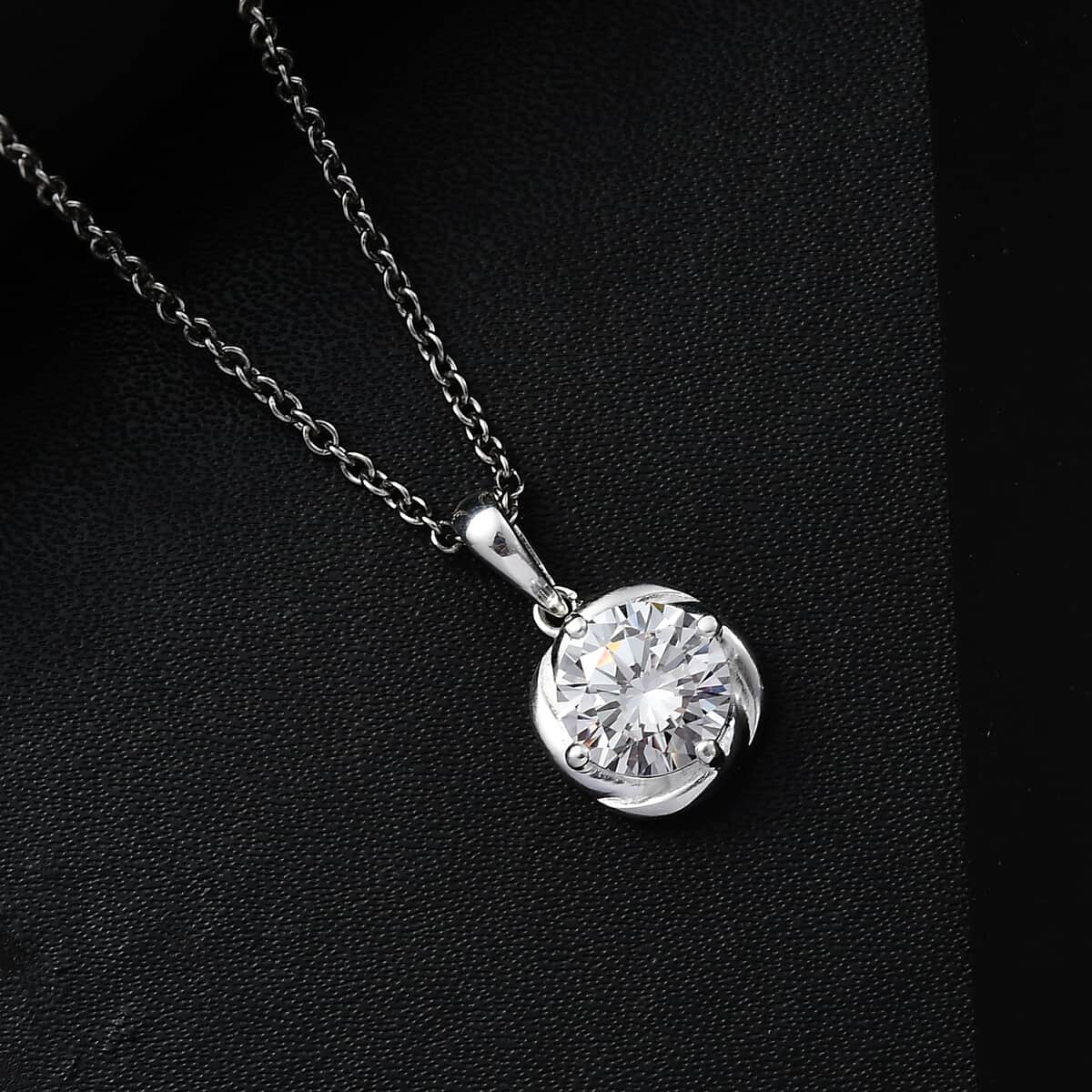 Simulated Diamond 3.40 ctw Pendant in Sterling Silver with Stainless Steel Necklace 20 Inches image number 1