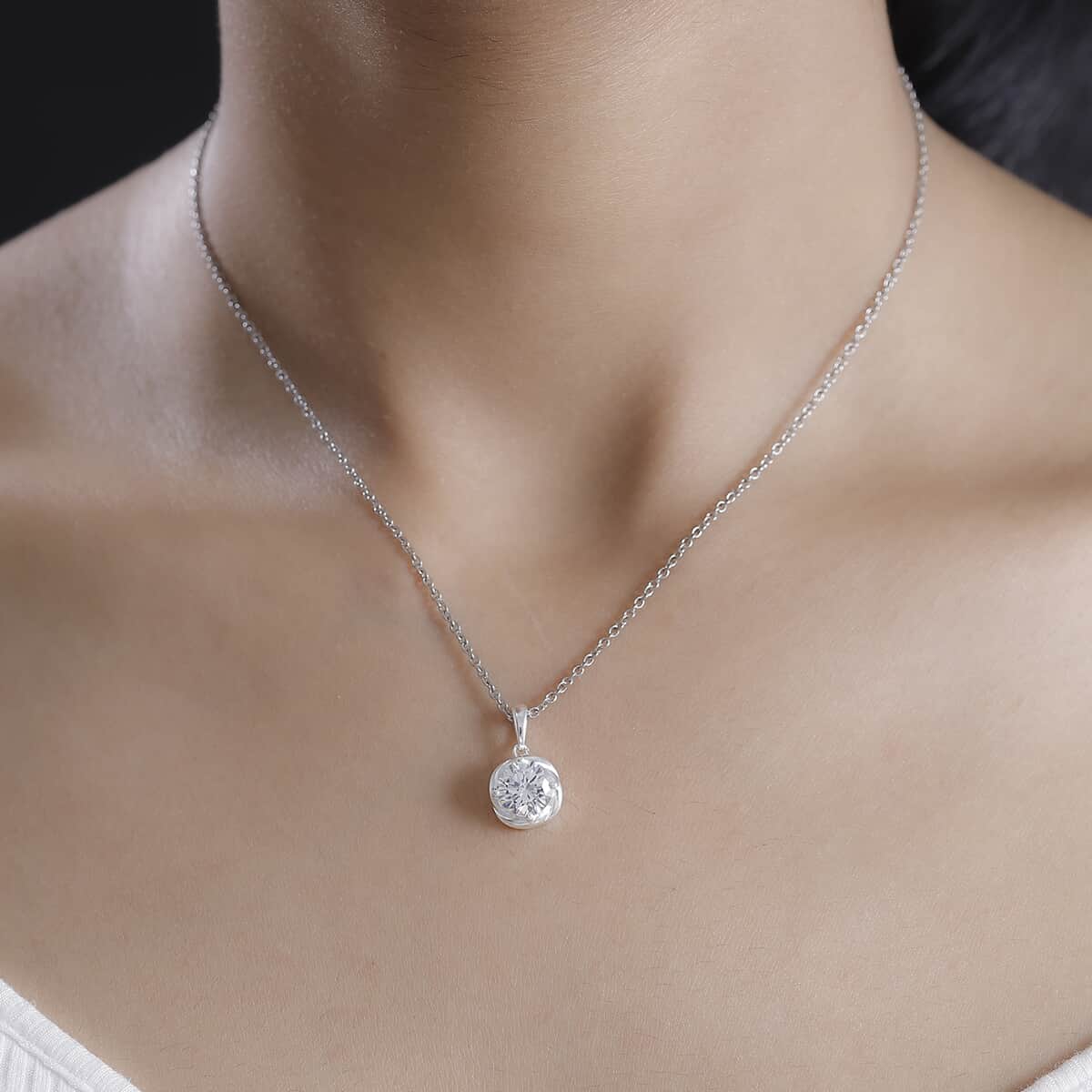 Simulated Diamond 3.40 ctw Pendant in Sterling Silver with Stainless Steel Necklace 20 Inches image number 2