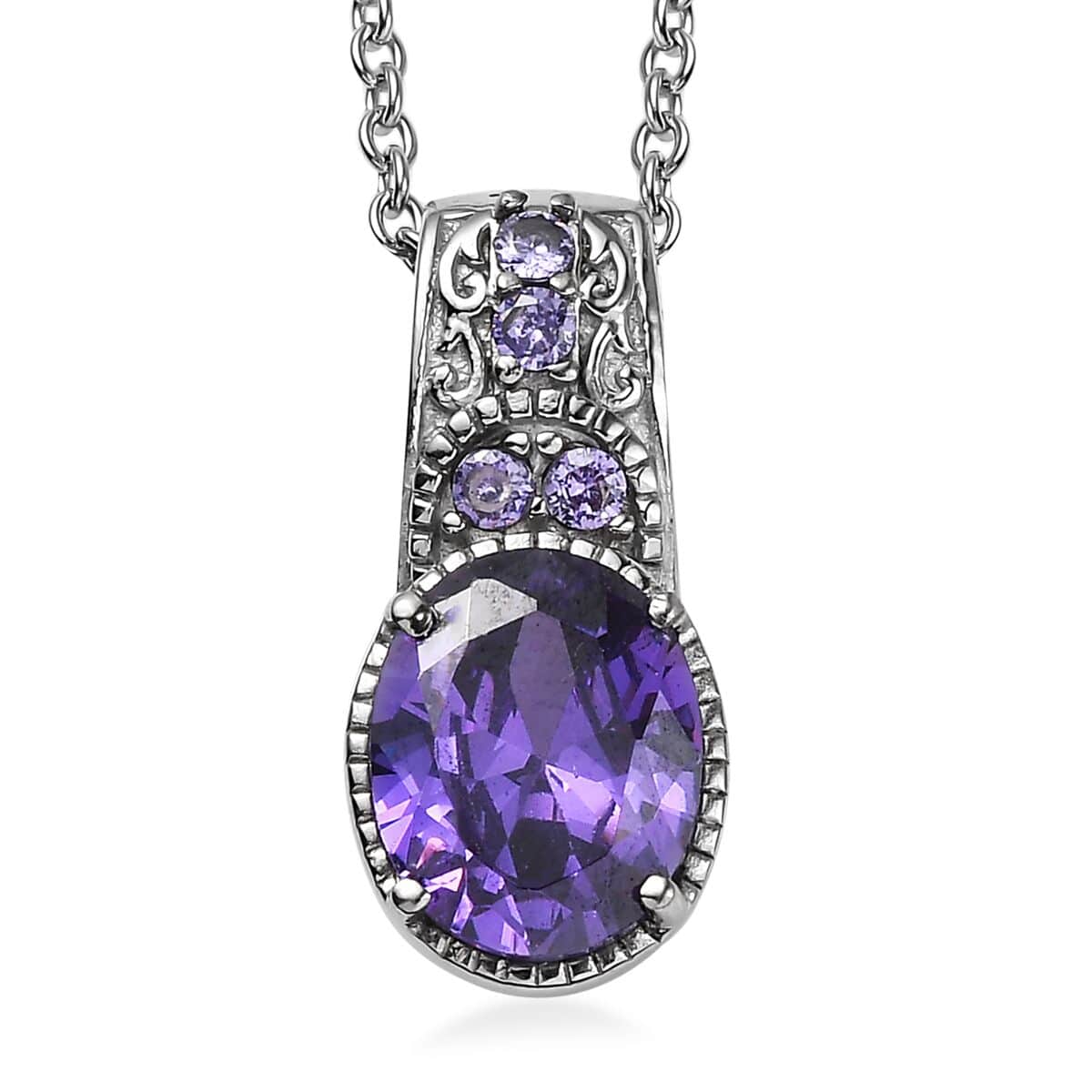 Simulated Blue Diamond 4.75 ctw Pendant Necklace 20 Inches in Stainless Steel  image number 0