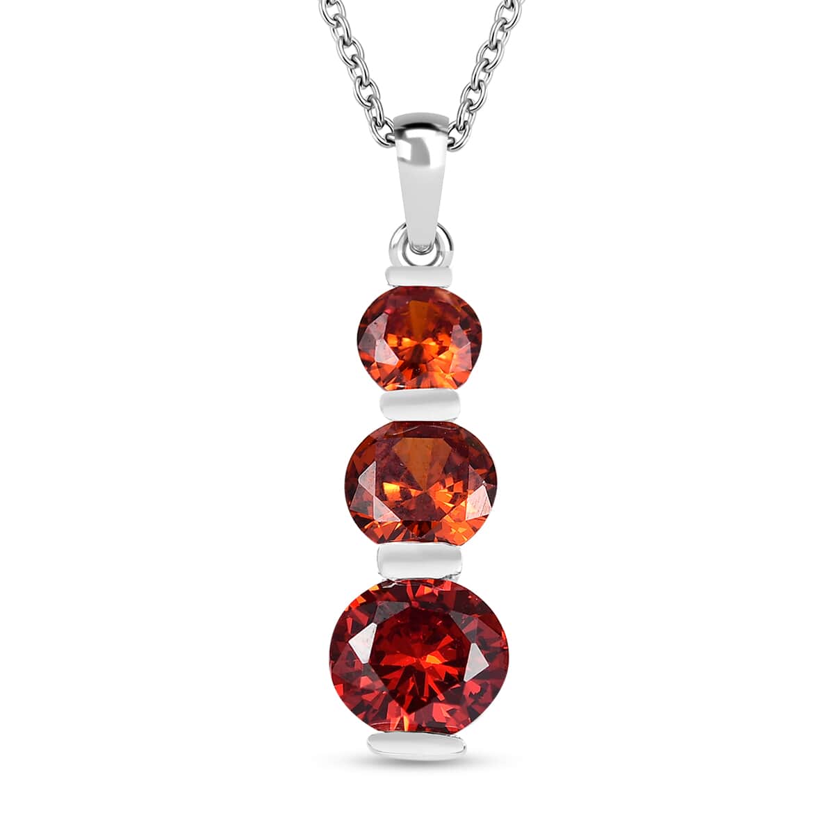 Simulated Red Diamond 4.20 ctw Pendant in Sterling Silver with Stainless Steel Necklace 20 Inches image number 0