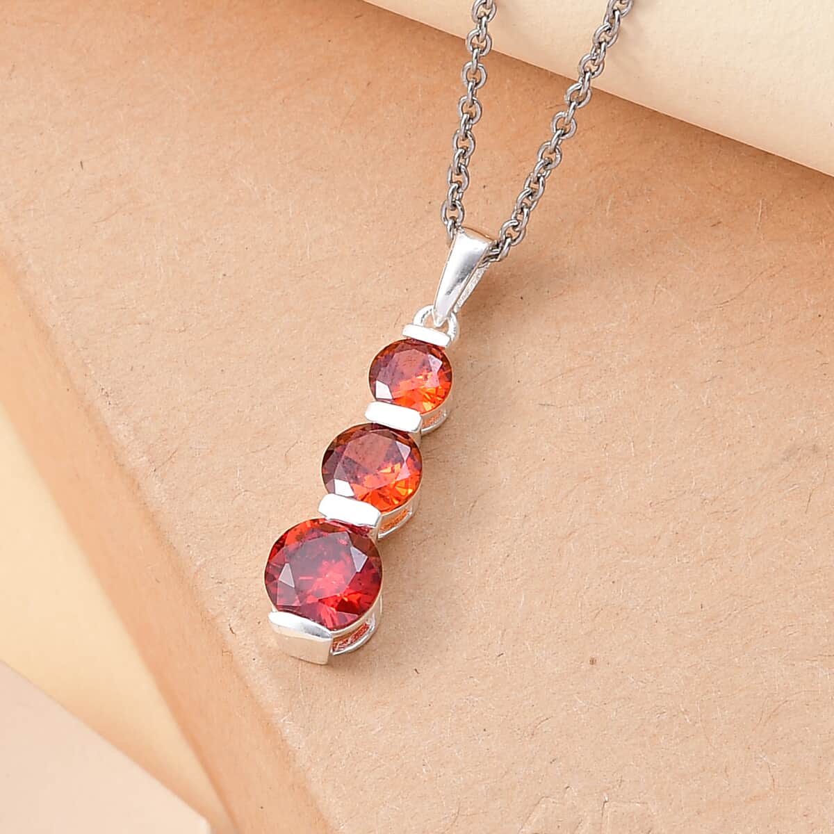 Simulated Red Diamond 4.20 ctw Pendant in Sterling Silver with Stainless Steel Necklace 20 Inches image number 1