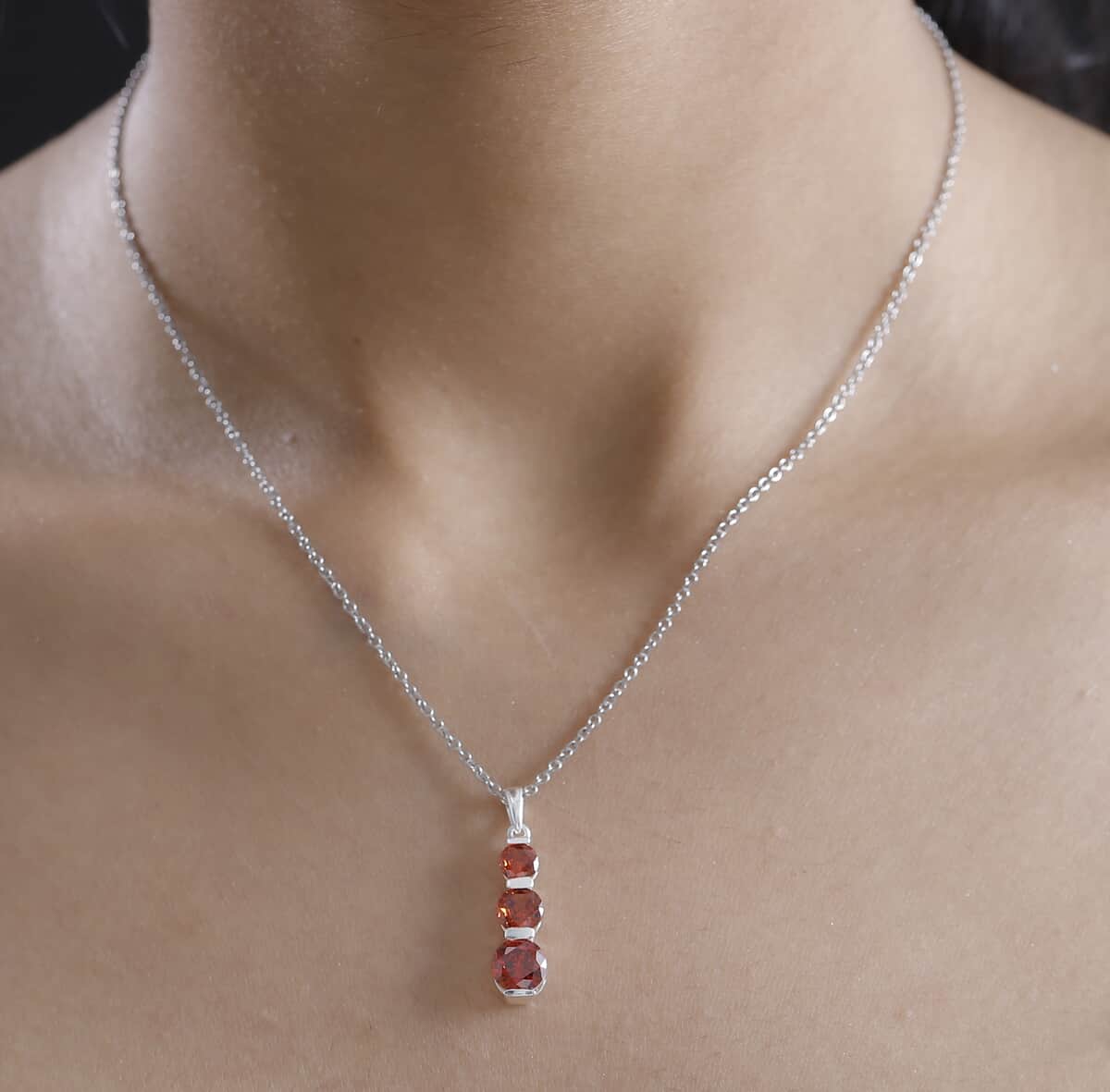 Simulated Red Diamond 4.20 ctw Pendant in Sterling Silver with Stainless Steel Necklace 20 Inches image number 2