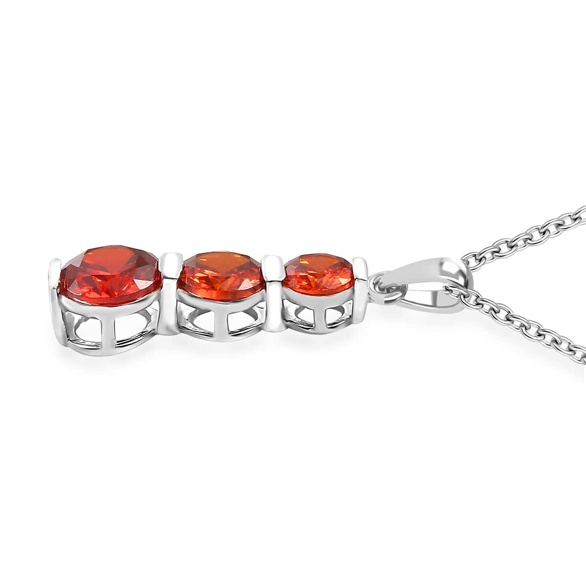 Simulated Red Diamond 4.20 ctw Pendant in Sterling Silver with Stainless Steel Necklace 20 Inches image number 3