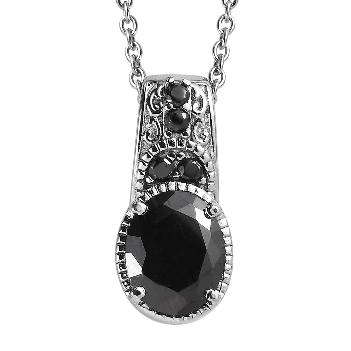 Simulated Black Diamond Pendant Necklace in Stainless Steel 20 Inches image number 0