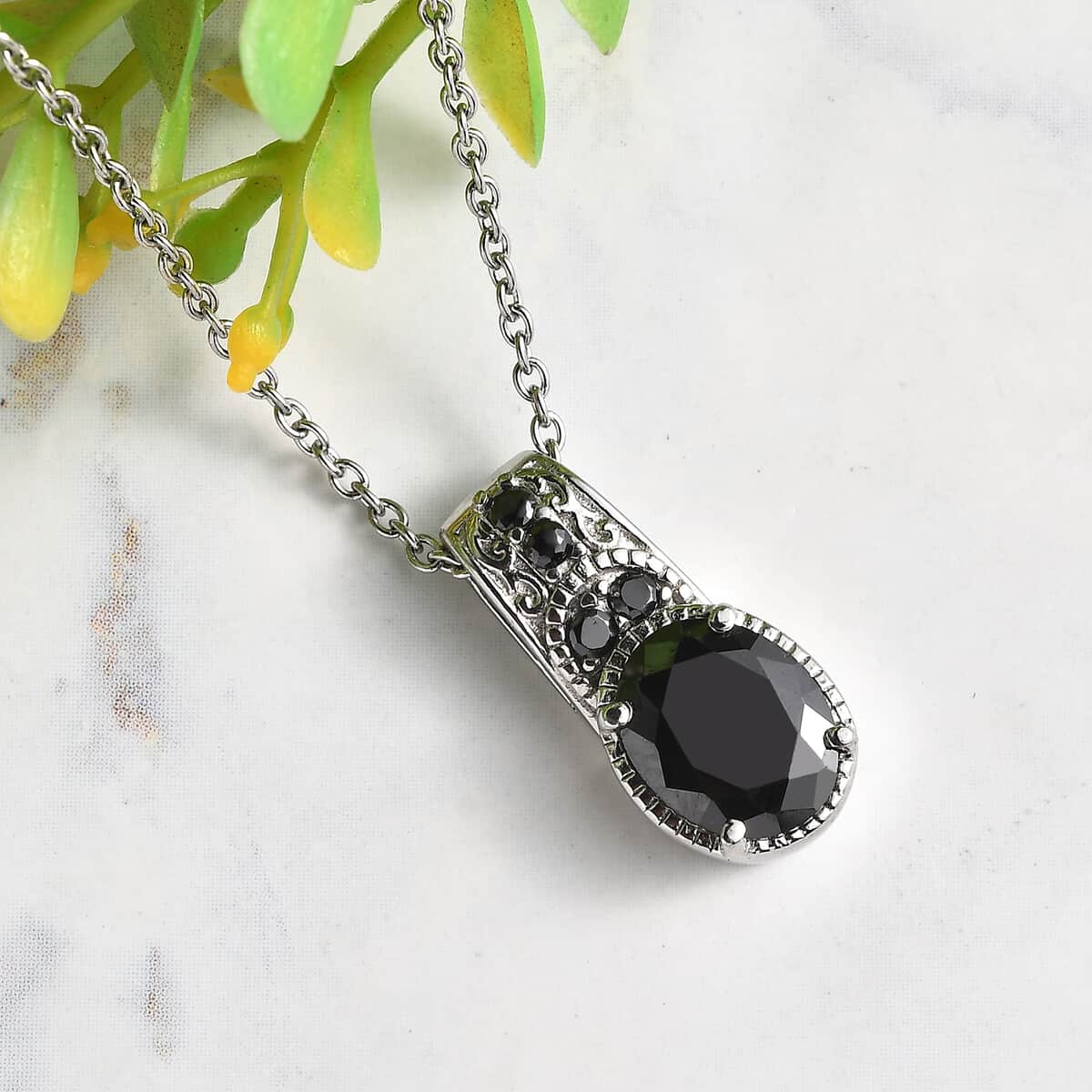 Simulated Black Diamond Pendant Necklace in Stainless Steel 20 Inches image number 1