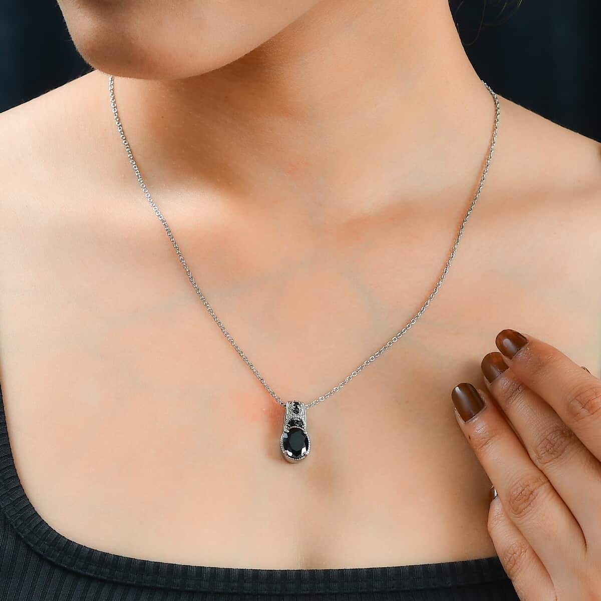 Simulated Black Diamond Pendant Necklace in Stainless Steel 20 Inches image number 2