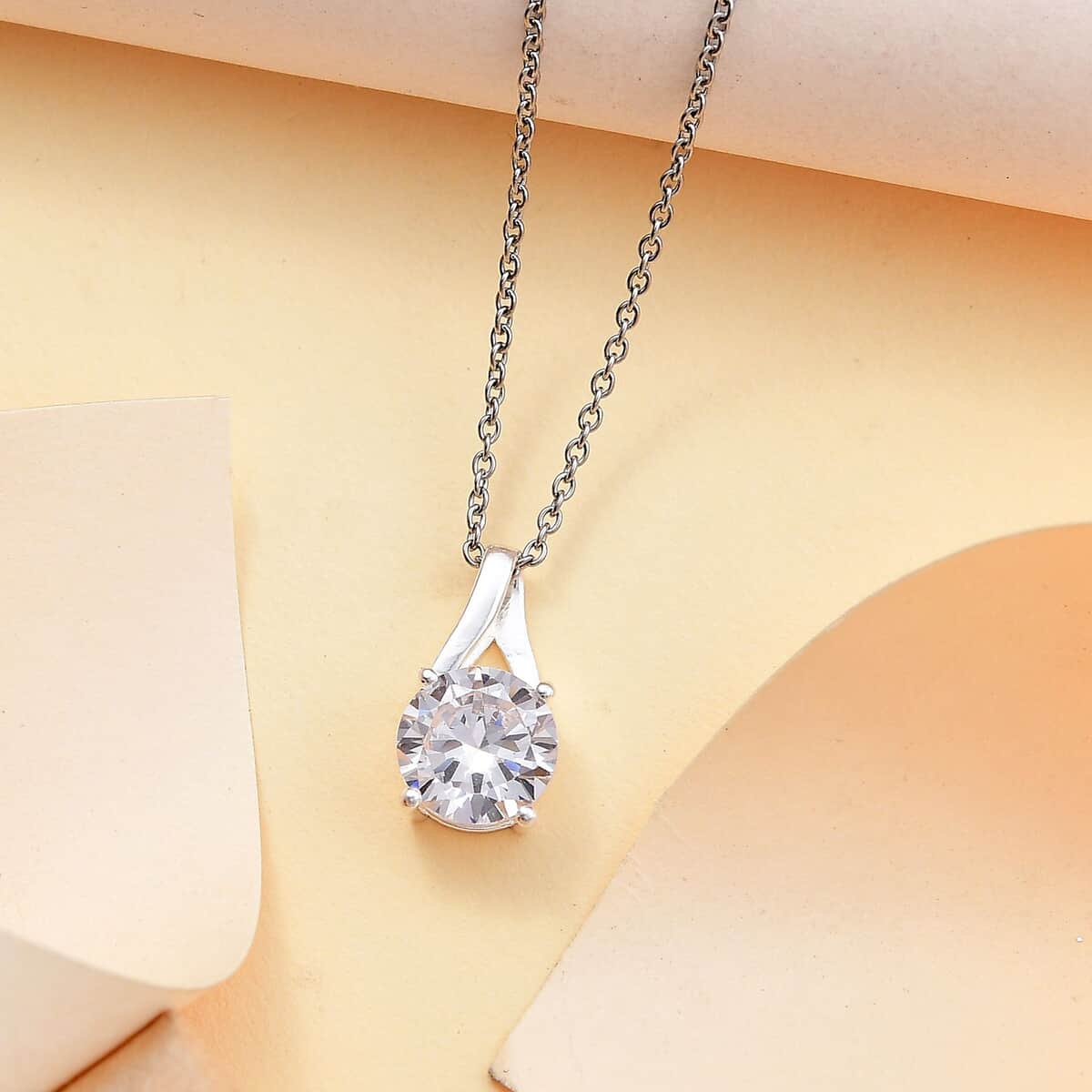 Simulated Diamond 6.60 ctw Pendant in Sterling Silver with Stainless Steel Necklace 20 Inches image number 1