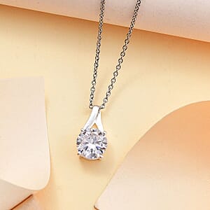 Simulated Diamond 6.60 ctw Pendant in Sterling Silver with Stainless Steel Necklace 20 Inches