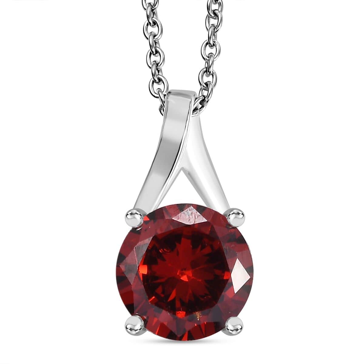 Simulated Red Diamond 6.50 ctw Solitaire Pendant in Sterling Silver with Stainless Steel Necklace 20 Inches image number 0