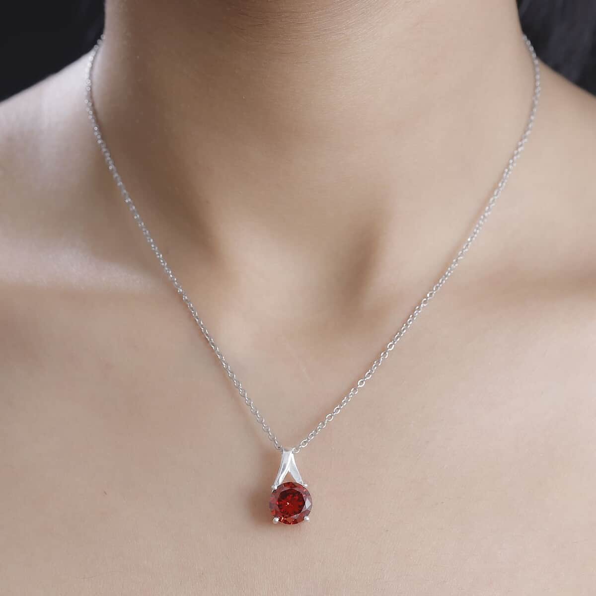 Simulated Red Diamond 6.50 ctw Solitaire Pendant in Sterling Silver with Stainless Steel Necklace 20 Inches image number 2