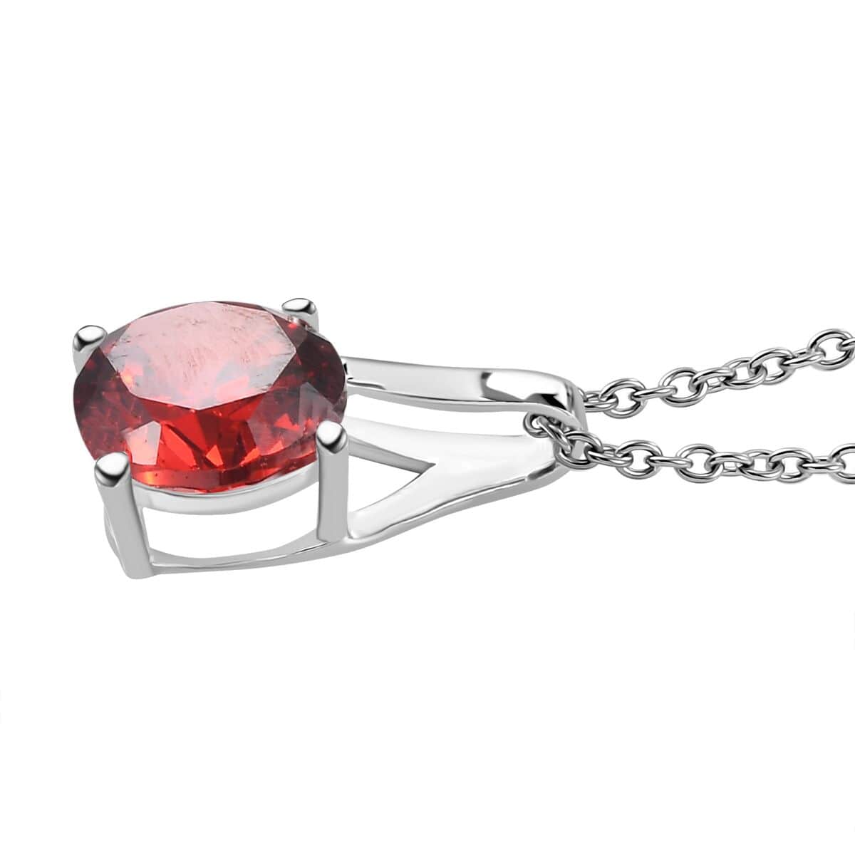 Simulated Red Diamond 6.50 ctw Solitaire Pendant in Sterling Silver with Stainless Steel Necklace 20 Inches image number 3