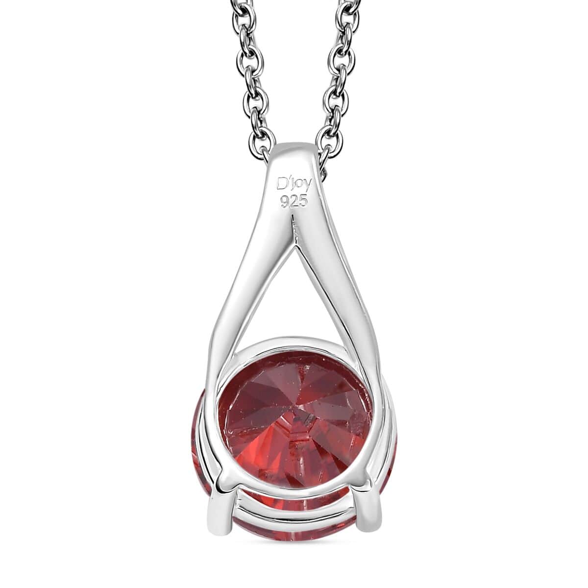 Simulated Red Diamond 6.50 ctw Solitaire Pendant in Sterling Silver with Stainless Steel Necklace 20 Inches image number 4