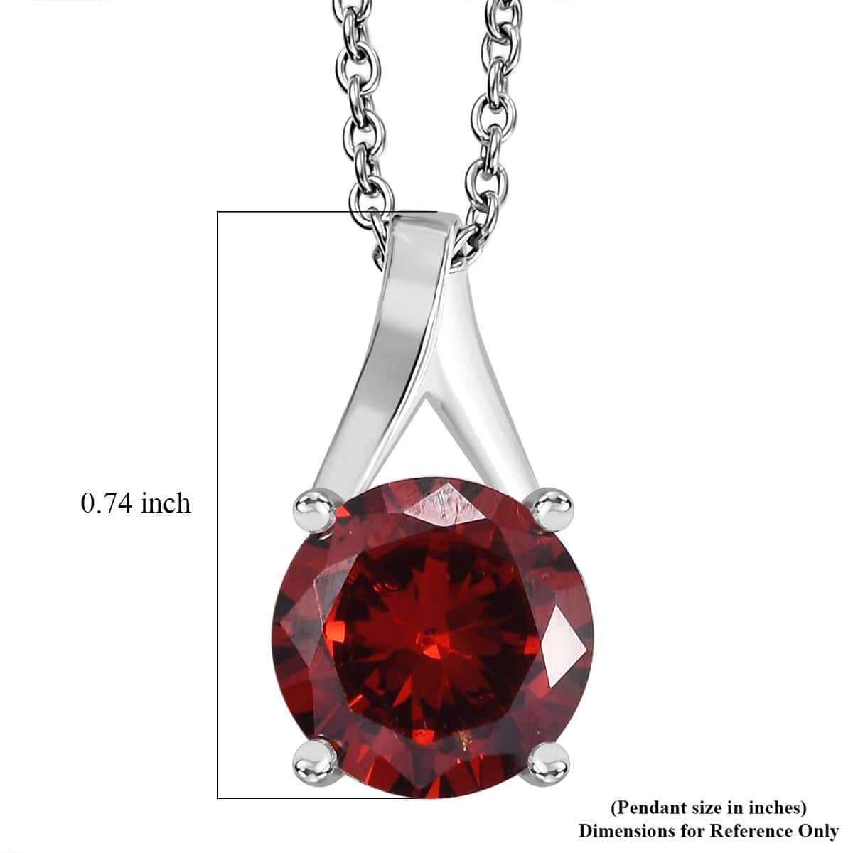 Simulated Red Diamond 6.50 ctw Solitaire Pendant in Sterling Silver with Stainless Steel Necklace 20 Inches image number 5