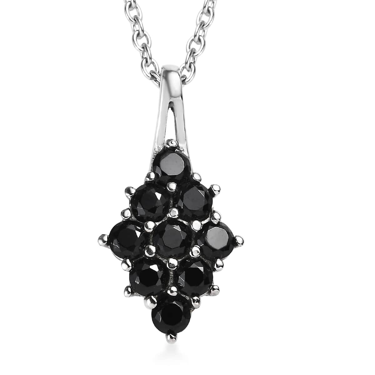 Thai Black Spinel 1.25 ctw Pendant Necklace 20 Inches in Stainless Steel image number 0