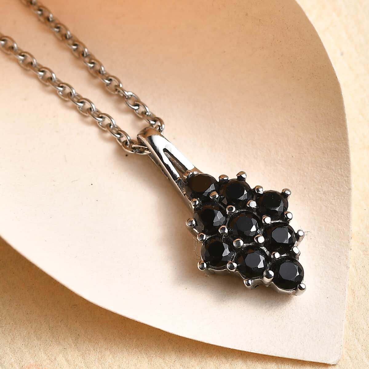 Thai Black Spinel 1.25 ctw Pendant Necklace 20 Inches in Stainless Steel image number 1