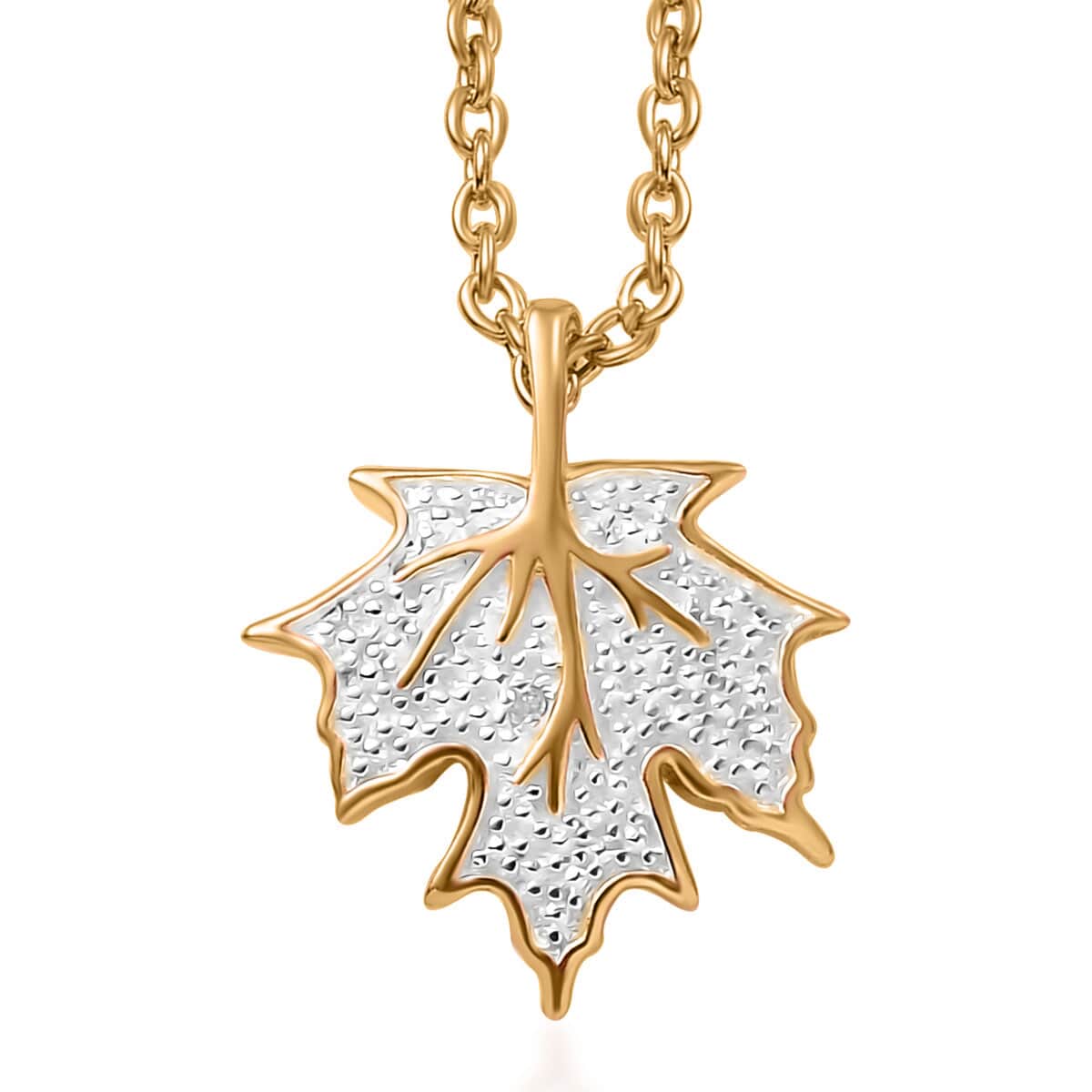 Karis White Diamond Accent Leaf Pendant in 18K YG Plated with ION Plated YG Stainless Steel Necklace (20 Inches) image number 0