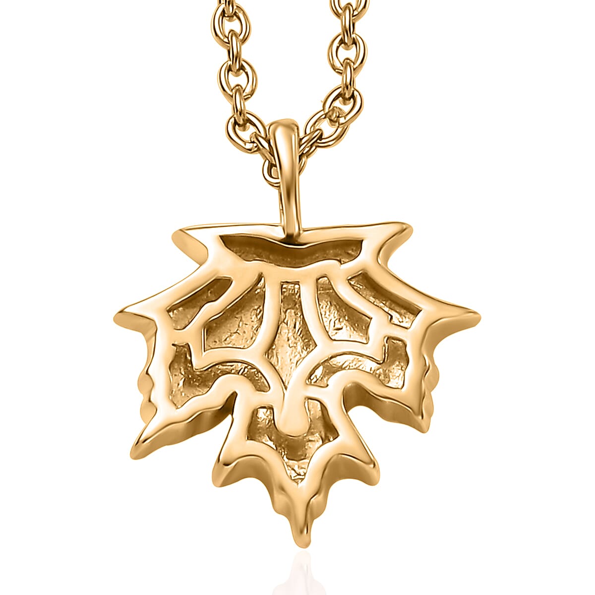 Karis White Diamond Accent Leaf Pendant in 18K YG Plated with ION Plated YG Stainless Steel Necklace 20 Inches