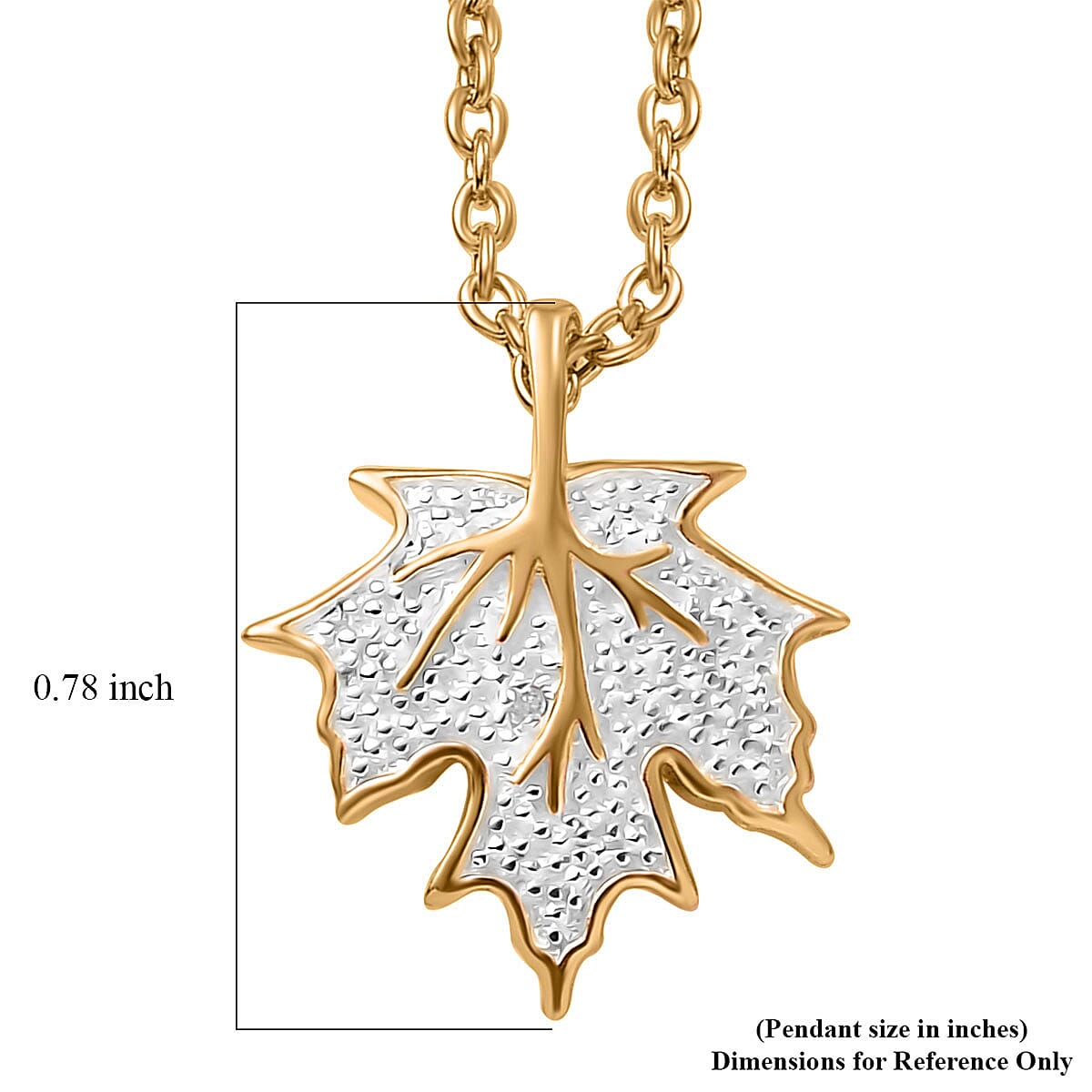 Karis White Diamond Accent Leaf Pendant in 18K YG Plated with ION Plated YG Stainless Steel Necklace 20 Inches