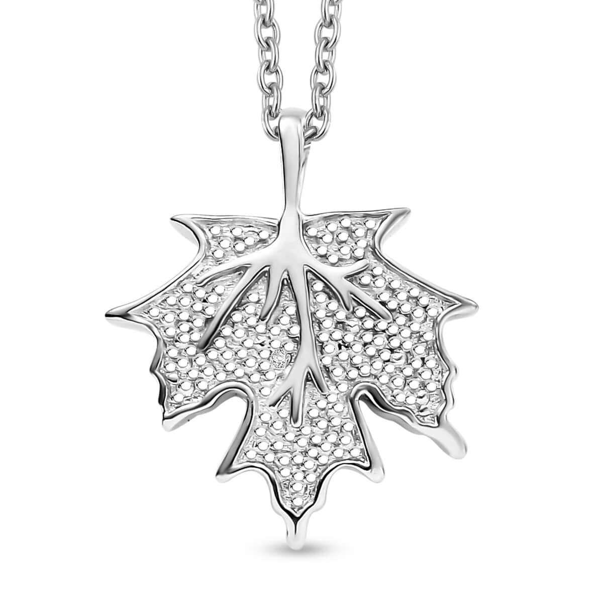 Karis White Diamond Accent Leaf Pendant in Platinum Bond with Stainless Steel Necklace 20 Inches image number 0