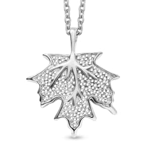 Karis White Diamond Accent Leaf Pendant in Platinum Bond with Stainless Steel Necklace 20 Inches