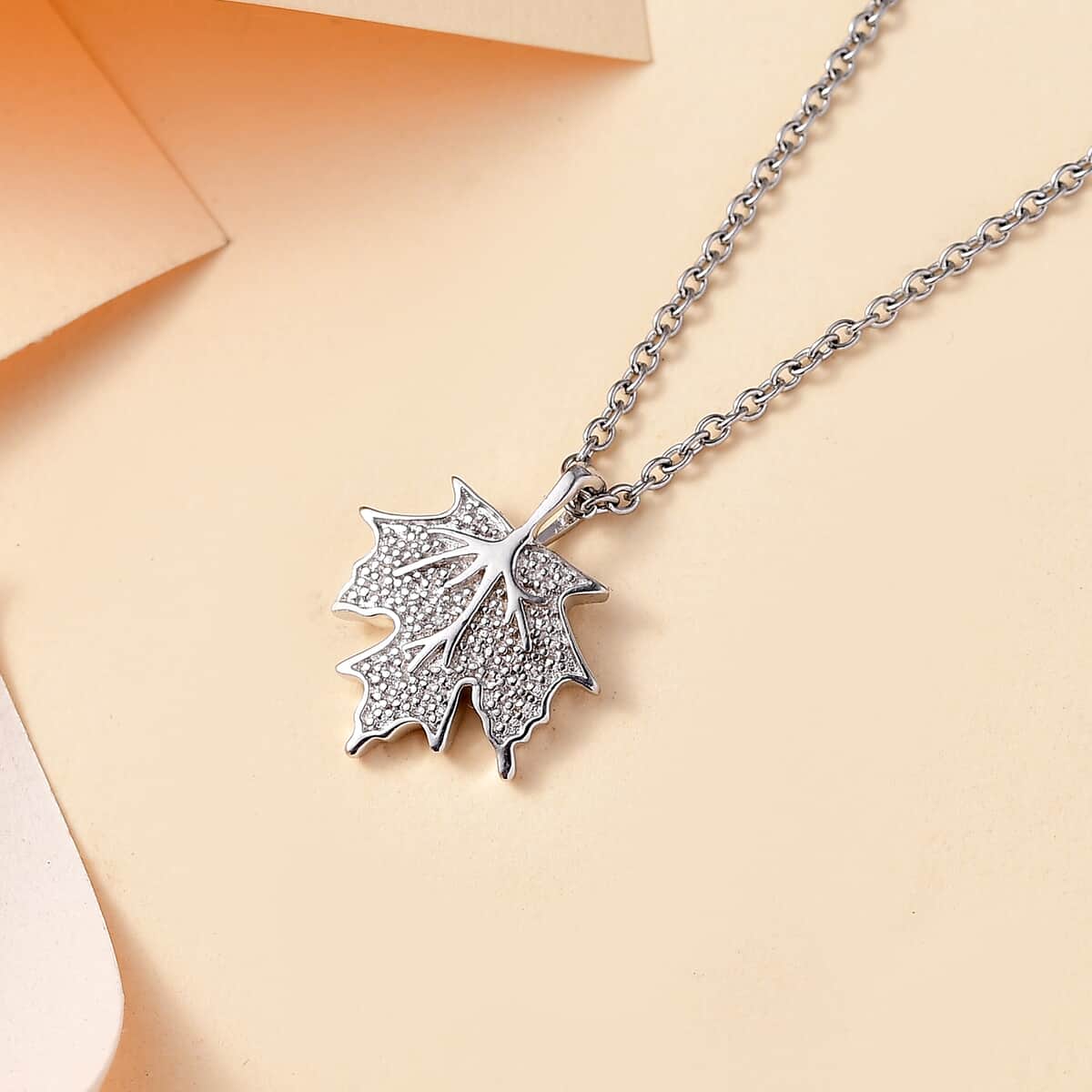 Karis White Diamond Accent Leaf Pendant in Platinum Bond with Stainless Steel Necklace 20 Inches image number 1