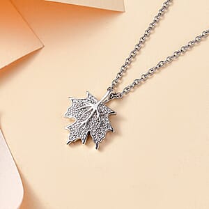 Karis White Diamond Accent Leaf Pendant in Platinum Bond with Stainless Steel Necklace 20 Inches