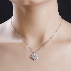 Karis White Diamond Accent Leaf Pendant in Platinum Bond with Stainless Steel Necklace 20 Inches