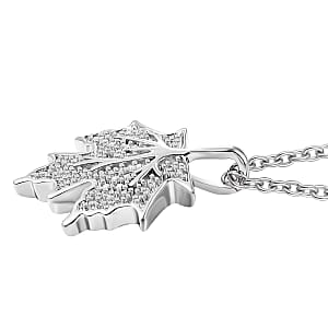 Karis White Diamond Accent Leaf Pendant in Platinum Bond with Stainless Steel Necklace 20 Inches