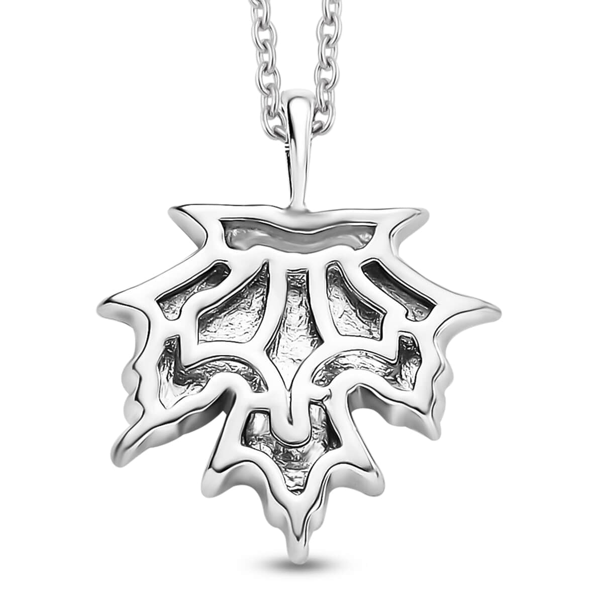 Karis White Diamond Accent Leaf Pendant in Platinum Bond with Stainless Steel Necklace 20 Inches image number 4