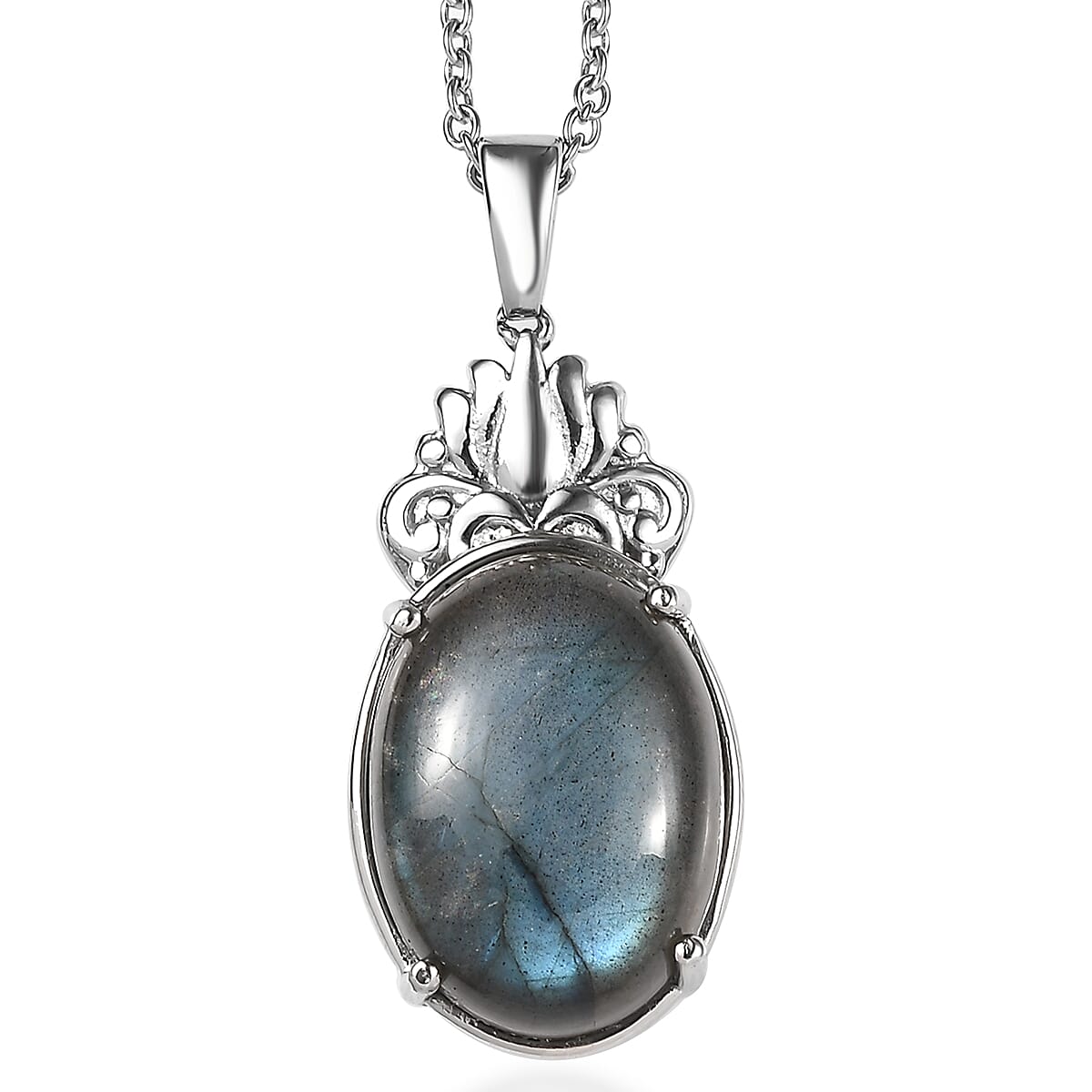Malagasy Labradorite 13.10 ctw Pendant Necklace in Stainless Steel 20 Inches image number 0