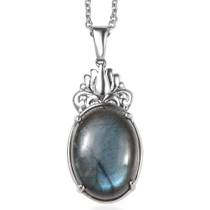 Malagasy Labradorite 13.10 ctw Pendant Necklace in Stainless Steel 20 Inches