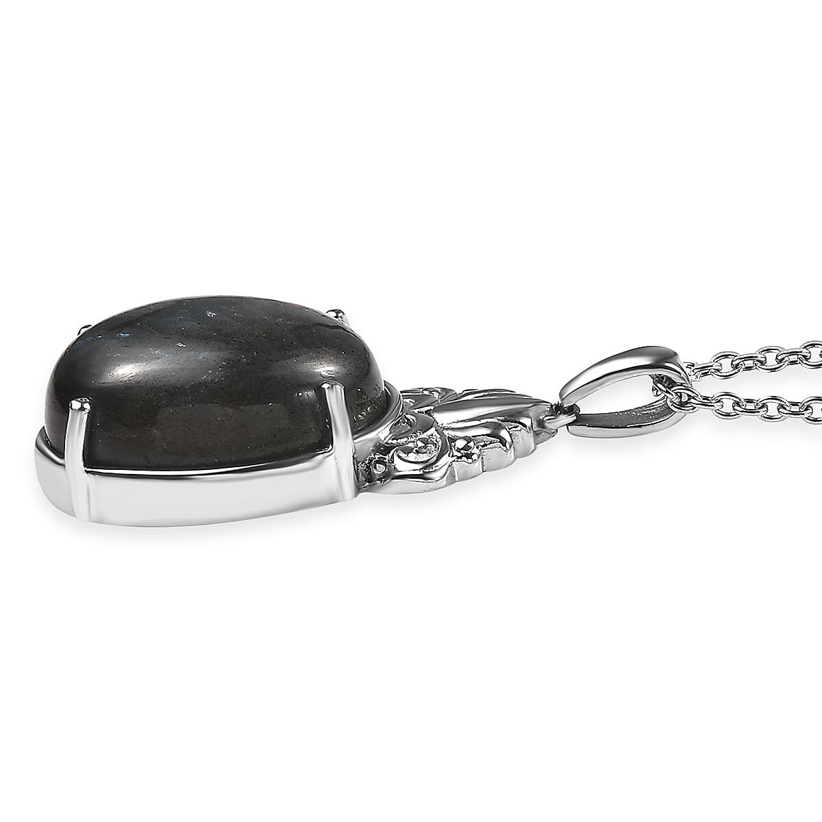Malagasy Labradorite 13.10 ctw Pendant Necklace in Stainless Steel 20 Inches image number 3